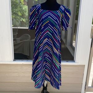 Vintage 70s 80s Bow Sleeve Dress Rainbow Stripe